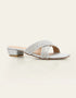 Celesta Silver Block Heels with Glitter Crossover Straps – Essence by Rubina